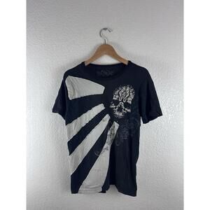 Ed Hardy Style Skull Graphic T Shirt Black Distressed Cut Sew Y2K Punk Size S